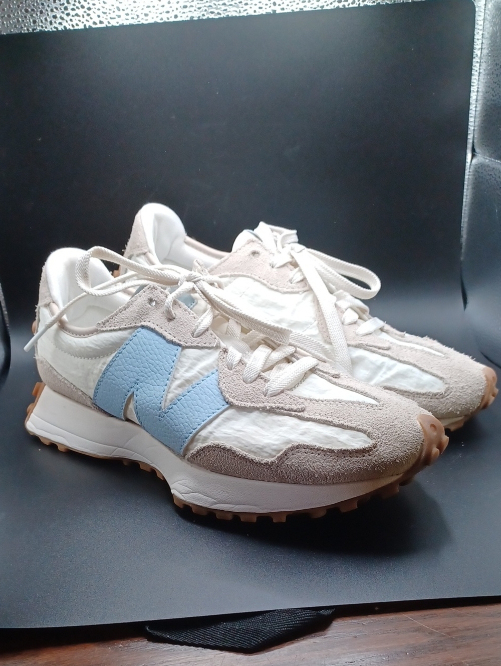 New Balance 327 Timberwolf Sneakers In Sea Salt/light Chrome Blue Womens Sz 8.5